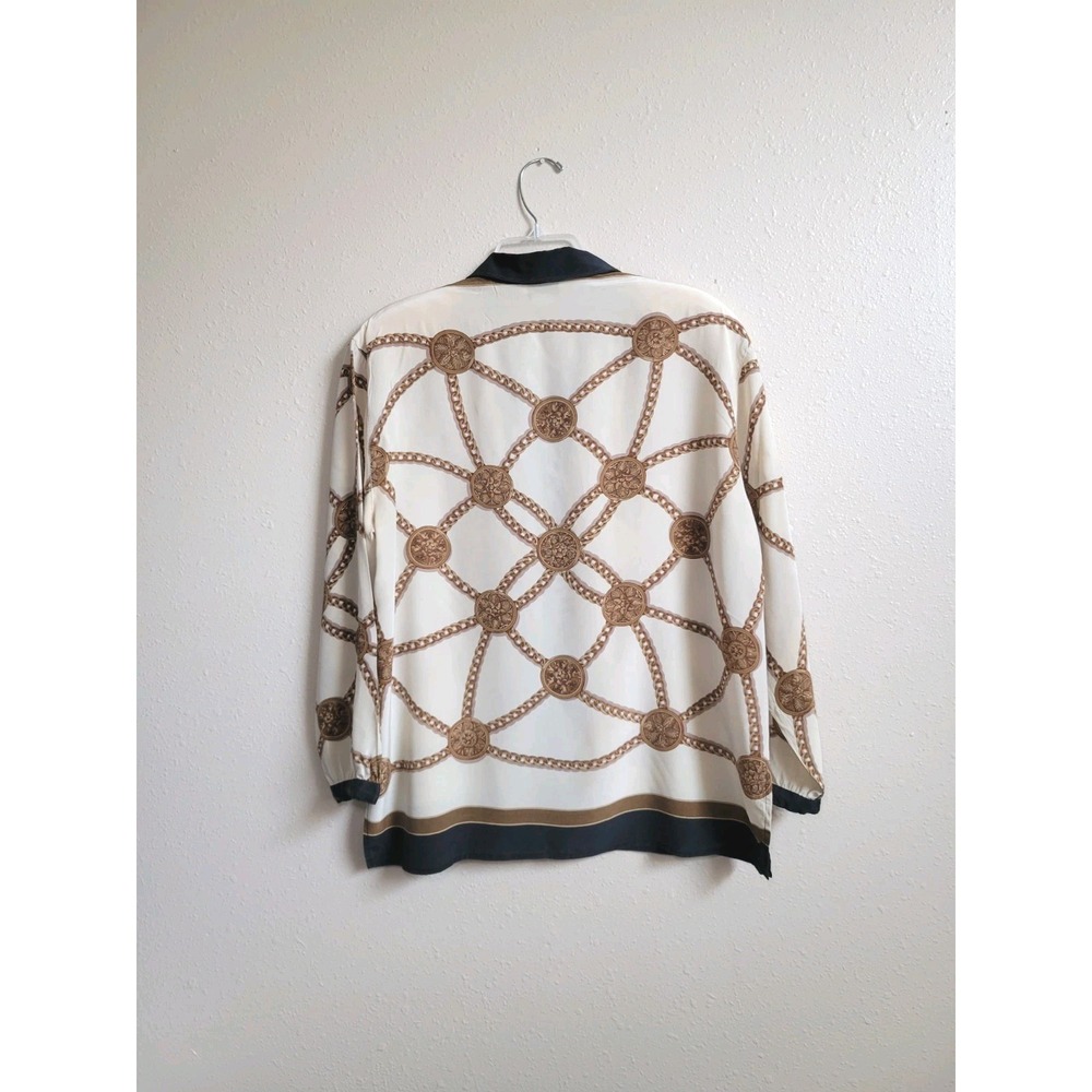 Vintage Adrianna Papell 100% Silk Chain Shirt Button-Down Shoulder Pads 14 - Picture 4 of 12